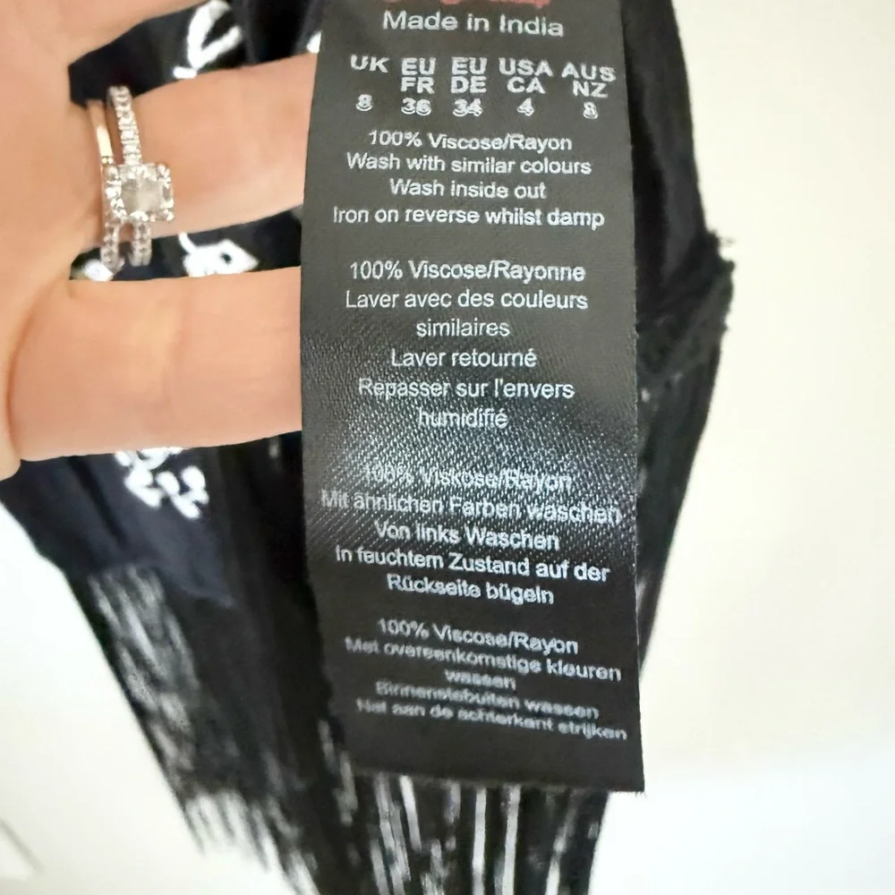 Nasty Gal Black Mini Dress with White Floral Embroidery & Fringe - Picture 5 of 6